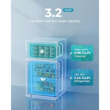 EUHOMY Mini Fridge with Freezer, 3.2 Cu.Ft Mini Refrigerator fridge, 2 door For Bedroom/Dorm/Office/...