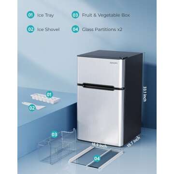 EUHOMY Mini Fridge with Freezer, 3.2 Cu.Ft Mini Refrigerator fridge, 2 door For Bedroom/Dorm/Office/Apartment - Food Storage or Cooling drinks, Silver