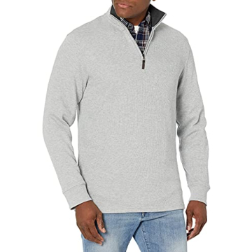Amazon Essentials Men's Quarter-Zip French Rib Sweater, Light Grey Heather, Large