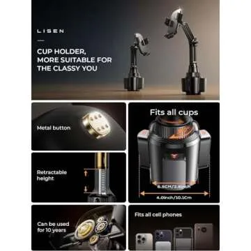 LISEN Cup Holder Cell Phone Holder for Car Mount, 2025 New Car Cup Phone Holders for Your Car Adjustable Cell Phone Holder Car Accessories Trucks Golf Cart for iPhone Samsung Google