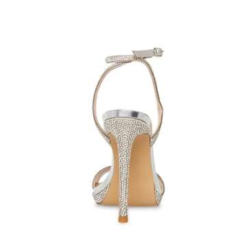 Steve Madden Wafer 4.5 inch High Heels for Women - Women's Open Toe Stiletto Heels with Ankle Strap - Sexy Round Toe Heeled Sandals for Wedding or Date Night, Rhinestone, 8