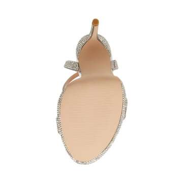 Steve Madden Wafer 4.5 inch High Heels for Women - Women's Open Toe Stiletto Heels with Ankle Strap - Sexy Round Toe Heeled Sandals for Wedding or Date Night, Rhinestone, 8