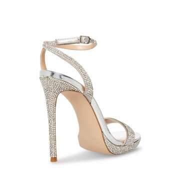 Steve Madden Wafer 4.5 inch High Heels for Women - Women's Open Toe Stiletto Heels with Ankle Strap - Sexy Round Toe Heeled Sandals for Wedding or Date Night, Rhinestone, 8