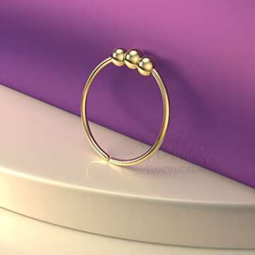 Gold Beaded Nose Ring - Dainty 8mm Hoop 24 Gauge Gold Beads Piercing – Snug 14K Gold Filled Nose Piercings – Body Jewelry Piercing Hoops – Gift Ready Purchase