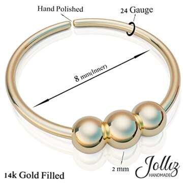 Gold Beaded Nose Ring - Dainty 8mm Hoop 24 Gauge Gold Beads Piercing – Snug 14K Gold Filled Nose Piercings – Body Jewelry Piercing Hoops – Gift Ready Purchase