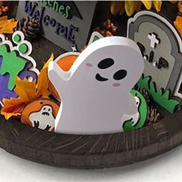 Jxueych Halloween Ghost Decor Rustic Wooden Sign Set of 3 Table Tiered Tray Decorations, Party Home Shelf Display