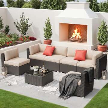 SUNCROWN 7-Piece Outdoor Sectional Sofa Couch - PE Rattan Wicker Modular Patio Furniture Conversation Set with Washable Cushions and Glass Coffee Table - Brown