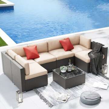 SUNCROWN 7-Piece Outdoor Sectional Sofa Couch - PE Rattan Wicker Modular Patio Furniture Conversation Set with Washable Cushions and Glass Coffee Table - Brown