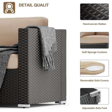 SUNCROWN 7-Piece Outdoor Sectional Sofa Couch - PE Rattan Wicker Modular Patio Furniture Conversation Set with Washable Cushions and Glass Coffee Table - Brown