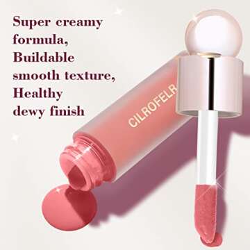 Cilrofelr Dewy Liquid Blush, Soft Cream Liquid Blush for Cheek, Buildable & Blendable Pigment, Lightweight & Smooth Texture, Longwear Formula for a Soft, Natural Flush (05 Nude Peach)