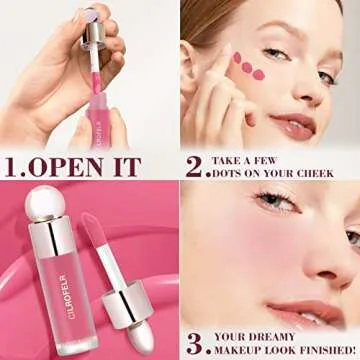 Cilrofelr Dewy Liquid Blush, Soft Cream Liquid Blush for Cheek, Buildable & Blendable Pigment, Lightweight & Smooth Texture, Longwear Formula for a Soft, Natural Flush (05 Nude Peach)