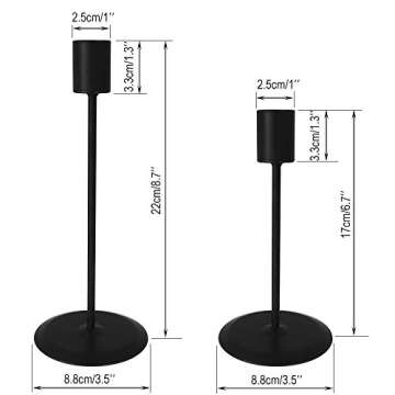 Black Candle Holders Set of 2, Decorative Taper Candles for Candlesticks, Pillar Table Candle Stand with Metal for Wedding Decoration, Home Decor Bar Party