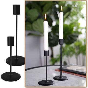 Black Candle Holders Set of 2, Decorative Taper Candles for Candlesticks, Pillar Table Candle Stand with Metal for Wedding Decoration, Home Decor Bar Party