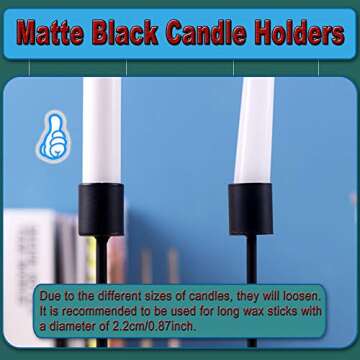 Black Candle Holders Set of 2, Decorative Taper Candles for Candlesticks, Pillar Table Candle Stand with Metal for Wedding Decoration, Home Decor Bar Party