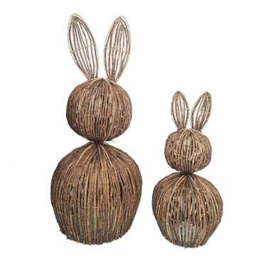 NZTGVR Rattan Bunny, Wicker Bunny, Wicker Easter Bunny Decor, Rattan Bunny Outdoor, Rattan Bunnies, Wicker Bunnies Bunny Topiary for Easter Porch Decor Outdoor/Indoor