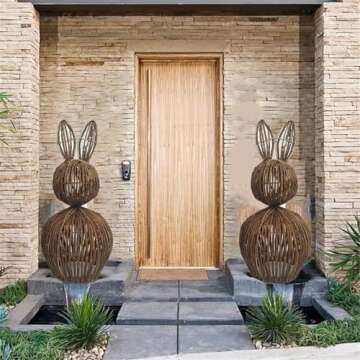 NZTGVR Rattan Bunny, Wicker Bunny, Wicker Easter Bunny Decor, Rattan Bunny Outdoor, Rattan Bunnies, Wicker Bunnies Bunny Topiary for Easter Porch Decor Outdoor/Indoor