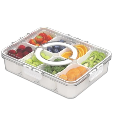 Snackle Box Container - Divided Serving Tray with Lid and Handle - Veggie Fruit Snack Tray - Snackle...