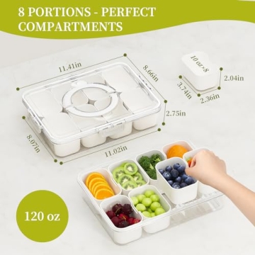 Snackle Box Container - Divided Serving Tray with Lid and Handle - Veggie Fruit Snack Tray - Snackle Box Charcuterie Container - Clear Organizer for Food, Snacks, Candy, Fruit for Travel Party Picnic