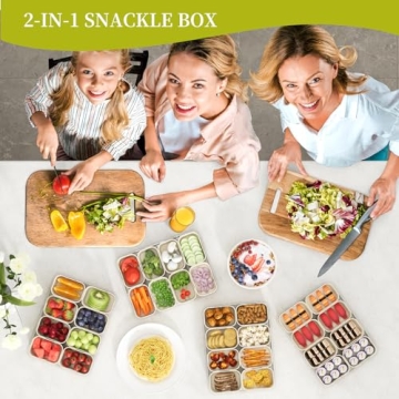 Snackle Box Container - Divided Serving Tray with Lid and Handle - Veggie Fruit Snack Tray - Snackle Box Charcuterie Container - Clear Organizer for Food, Snacks, Candy, Fruit for Travel Party Picnic