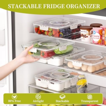 Snackle Box Container - Divided Serving Tray with Lid and Handle - Veggie Fruit Snack Tray - Snackle Box Charcuterie Container - Clear Organizer for Food, Snacks, Candy, Fruit for Travel Party Picnic