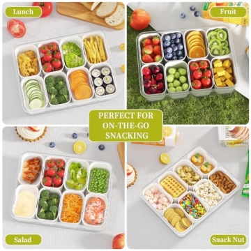 Snackle Box Container - Divided Serving Tray with Lid and Handle - Veggie Fruit Snack Tray - Snackle Box Charcuterie Container - Clear Organizer for Food, Snacks, Candy, Fruit for Travel Party Picnic