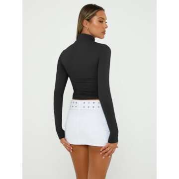 Trendy Queen Womens Long Sleeve Turtleneck Crop Tops Turtle Neck Shirts Basic Going Out Y2K Tee Fall Fashion Clothes Black XS