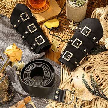 SATINIOR 3 Pcs Cosplay Accessories Leather Arm Guards Medieval Knight Belt Viking Renaissance Faux Leather Gauntlet Wristband