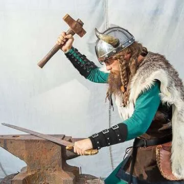 SATINIOR 3 Pcs Cosplay Accessories Leather Arm Guards Medieval Knight Belt Viking Renaissance Faux Leather Gauntlet Wristband