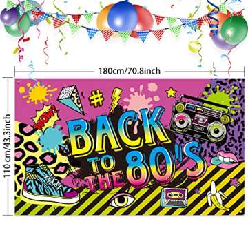 80's Party Decorations, Extra Large Fabric Back to The 80's Hip Hop Sign Party Banner Photo Booth Backdrop Background Wall Decorating Kit for 80's Party Supplies, 70.8 x 43.3 Inch