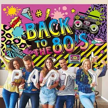 80's Party Decorations, Extra Large Fabric Back to The 80's Hip Hop Sign Party Banner Photo Booth Backdrop Background Wall Decorating Kit for 80's Party Supplies, 70.8 x 43.3 Inch