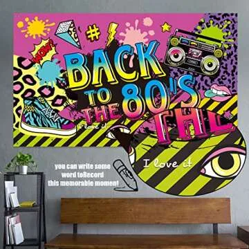80's Party Decorations, Extra Large Fabric Back to The 80's Hip Hop Sign Party Banner Photo Booth Backdrop Background Wall Decorating Kit for 80's Party Supplies, 70.8 x 43.3 Inch