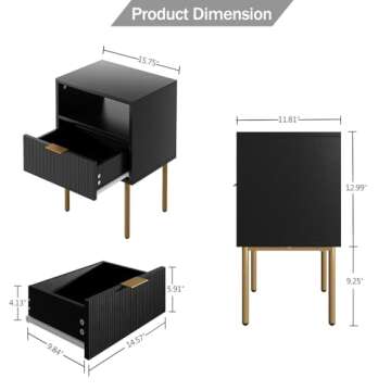 Aobafuir Night Stand, Modern Nightstand with Drawers, End Tables Living Room, Small Gold Side Table ...