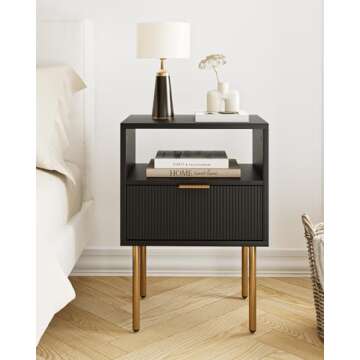 Aobafuir Night Stand, Modern Nightstand with Drawers, End Tables Living Room, Small Gold Side Table for Bedroom, Bedside Furniture (02-Black Stripe, 1 Drawer)