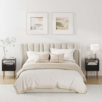 Aobafuir Night Stand, Modern Nightstand with Drawers, End Tables Living Room, Small Gold Side Table for Bedroom, Bedside Furniture (02-Black Stripe, 1 Drawer)