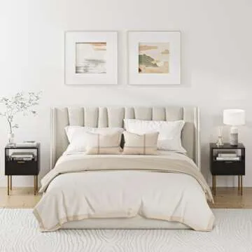 Aobafuir Night Stand, Modern Nightstand with Drawers, End Tables Living Room, Small Gold Side Table for Bedroom, Bedside Furniture (02-Black Stripe, 1 Drawer)