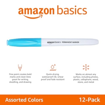 Amazon Basics Fine Point Permanent Markers, 12 Pack