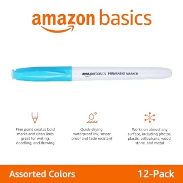 Amazon Basics Fine Point Permanent Markers, 12 Pack