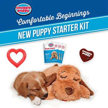 Original Snuggle Puppy Essentials Starter Kit. Heartbeat Dog Toy and Calming Aid with 3 Heat Packs, Puppy Teething Toy, Dog Chew Toy and Dog Blanket.