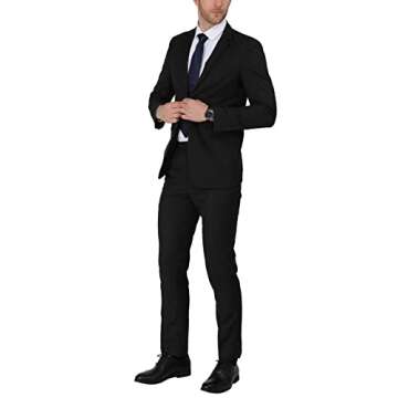 WEEN CHARM Men's Suits Slim Fit 2 Piece Black Tuxedo Two Button Wedding Groom Prom Party Blazer Pants Set