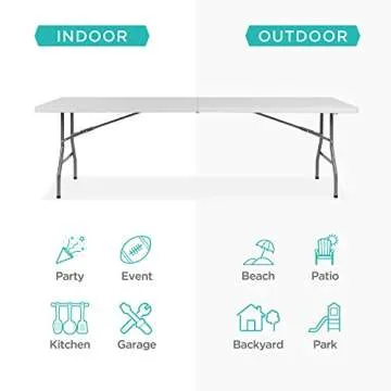 Best Choice Products 8ft Plastic Folding Table, Indoor Outdoor Heavy Duty Portable w/Handle, Lock for Picnic, Party, Pong, Camping - White