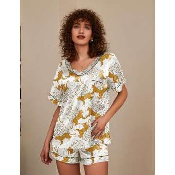 Ekouaer Silk Pajamas for Women Satin Pajama Set 2 Piece Short Sleeve Pjs Sets Soft Summer Sleepwear ...