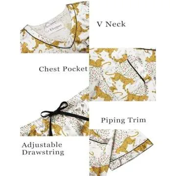 Ekouaer Silk Pajamas for Women Satin Pajama Set 2 Piece Short Sleeve Pjs Sets Soft Summer Sleepwear with Pockets Cheetah's Garden Small