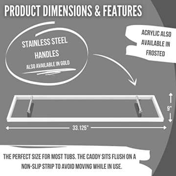 ToiletTree Clear Acrylic Bathtub Caddy with Stainless Steel Handles