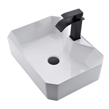 Modern White Rectangle Ceramic Vessel Sink with Stylish Black Faucet
