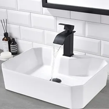 Elegant White Ceramic Bathroom Sink with Black Faucet