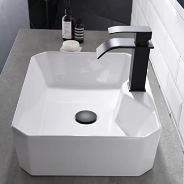 Elegant White Ceramic Bathroom Sink with Black Faucet