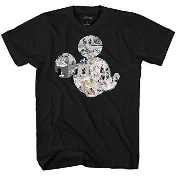 Mickey Mouse Comic Strips Classic Vintage Licensed Men’s Graphic T-Shirt (Black, Large)