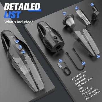 BSRCO Handheld Vacuum Cordless Rechargeable 3-in-1, Dust Busters Cordless Rechargeable with USB Charge, Car Vacuum with LED, HEPA Filter, 1.65LBs Lightweight Vacuum Cleaner for Dust, Pet Hair