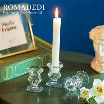 Romadedi Glass Taper Candle Holders - Clear Small Candlestick Holder Bulk, Thicker Glass Candle Stic...