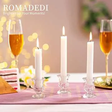 Romadedi Glass Taper Candle Holders - Clear Small Candlestick Holder Bulk, Thicker Glass Candle Sticks Set for Wedding Christmas Party Dining Table Table Centerpiece Decor, 2Pcs